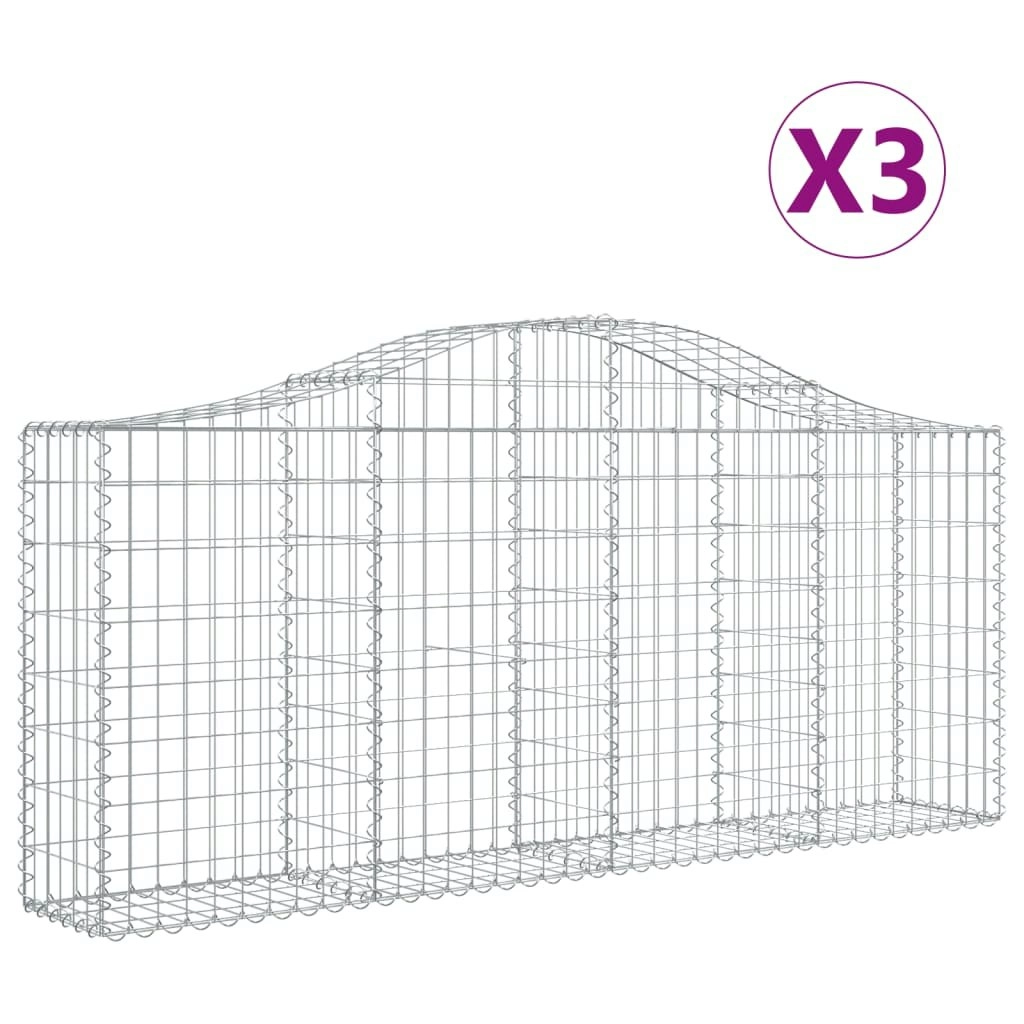 Arched Gabion Baskets 3 pcs 200x30x80/100 cm Galvanised Iron 3145410