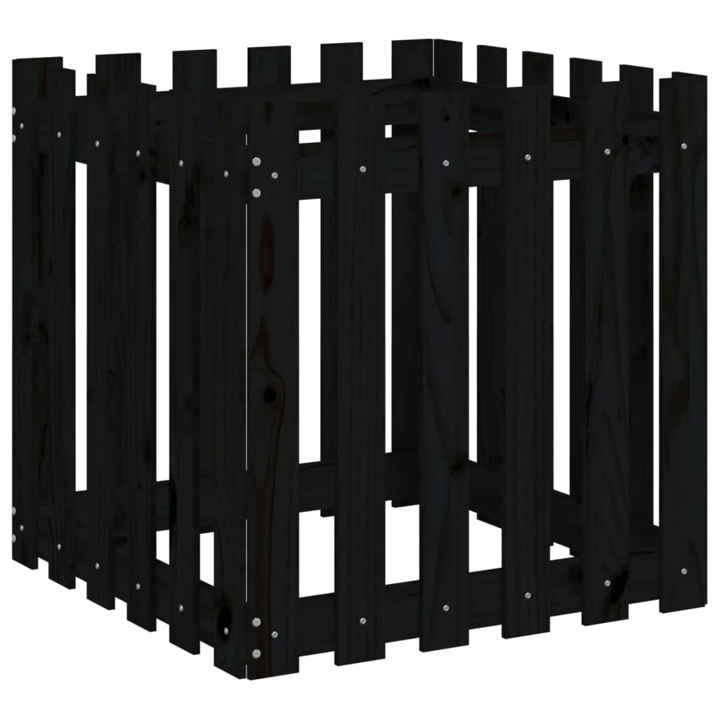 Garden Planter with Fence Design Black 60x60x60 cm Solid Wood Pine 832459