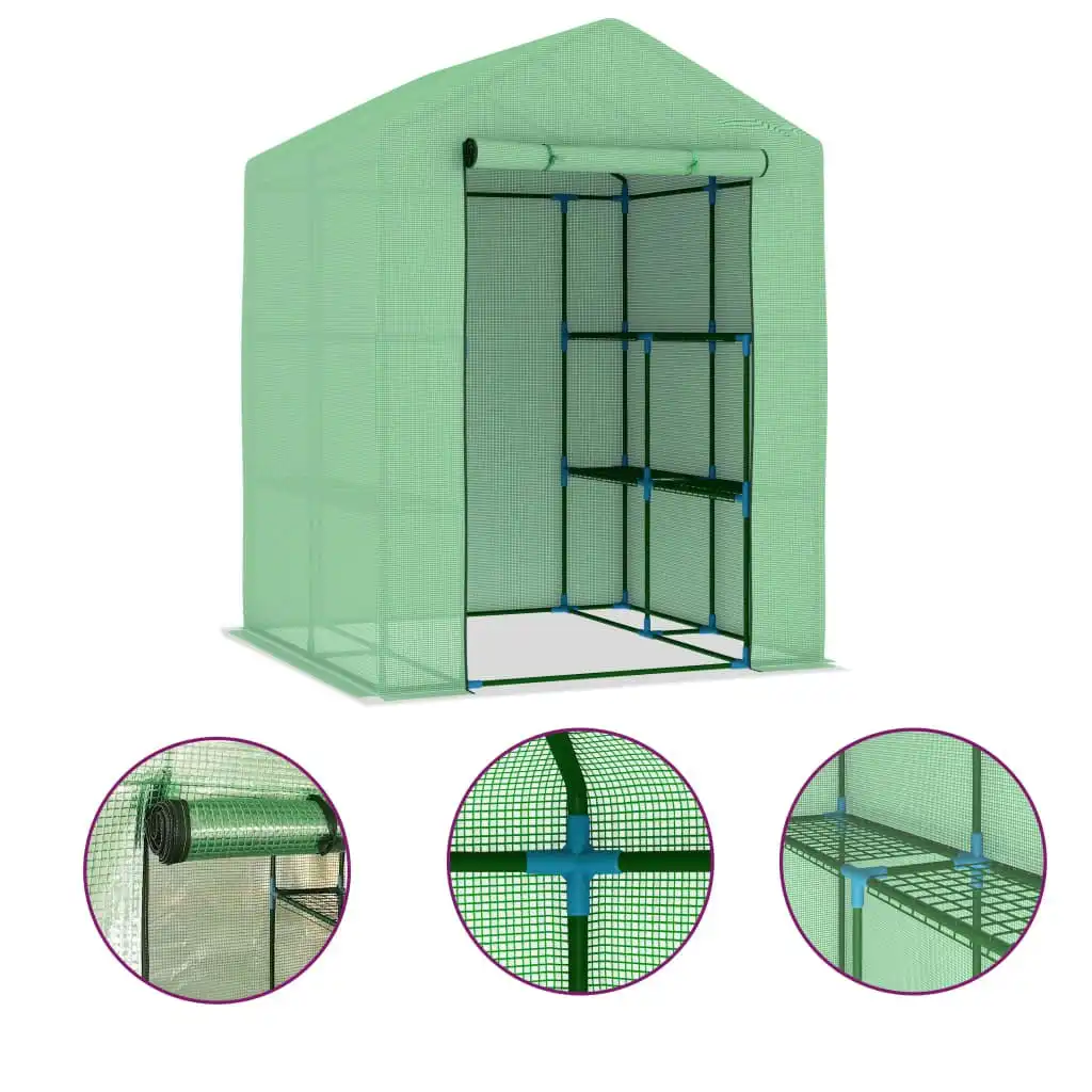 Greenhouse with Shelves Steel 143x143x195 cm 48167