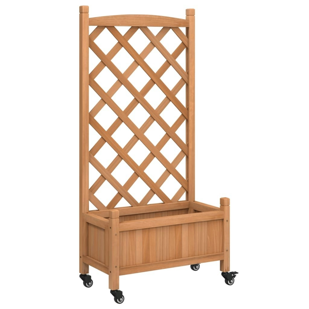 Planter with Trellis and Wheels Brown Solid Wood Fir 3207647