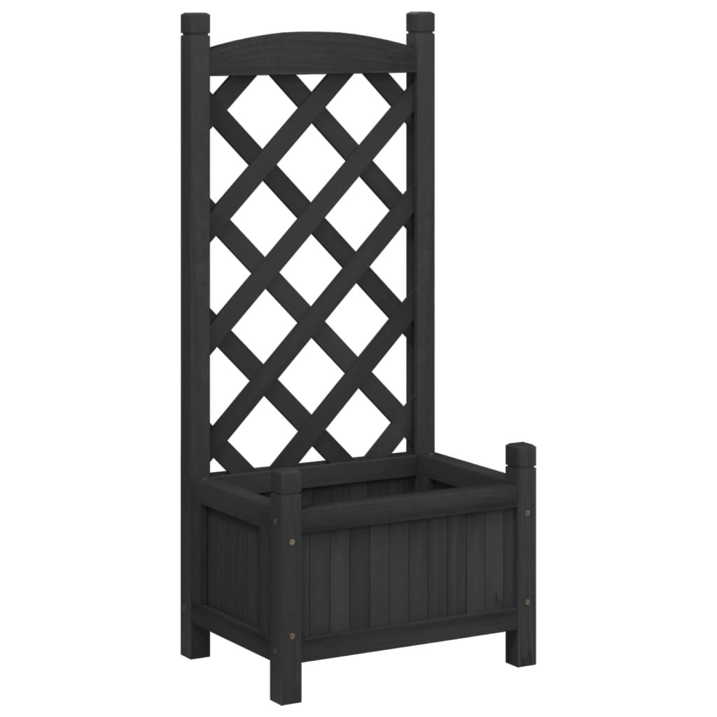 Planter with Trellis Black Solid Wood Fir 365484