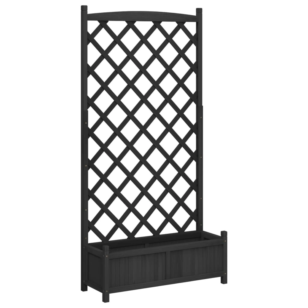 Planter with Trellis Black Solid Wood Fir 365493