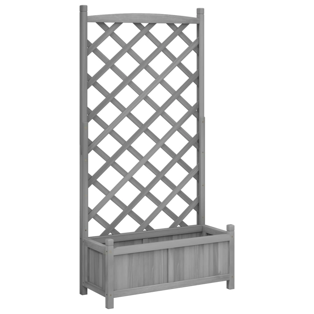 Planter with Trellis Grey Solid Wood Fir 365489