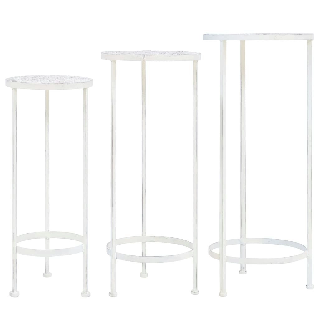 Plant Stand Set 3 Pieces Vintage Style Metal Antique White 245937