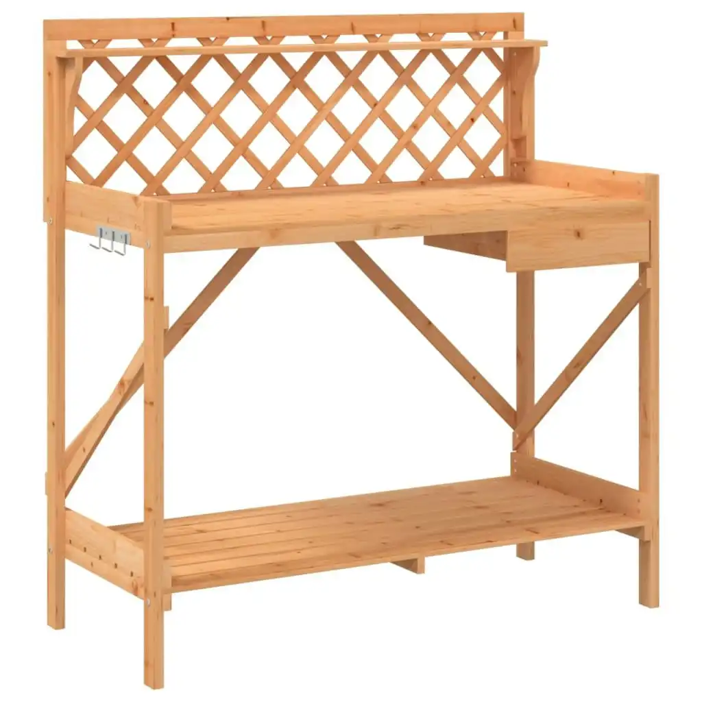 Potting Bench with Trellis Brown Solid Wood Fir 368429