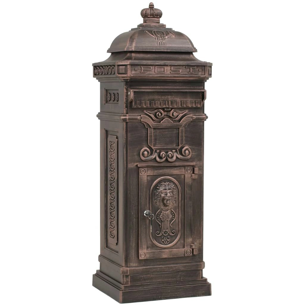 Pillar Letterbox Aluminium Vintage Style Rustproof Bronze 43892