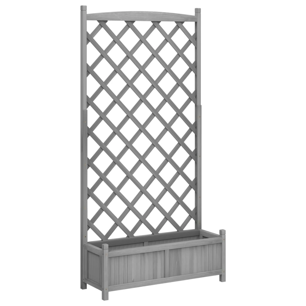 Planter with Trellis Grey Solid Wood Fir 365492