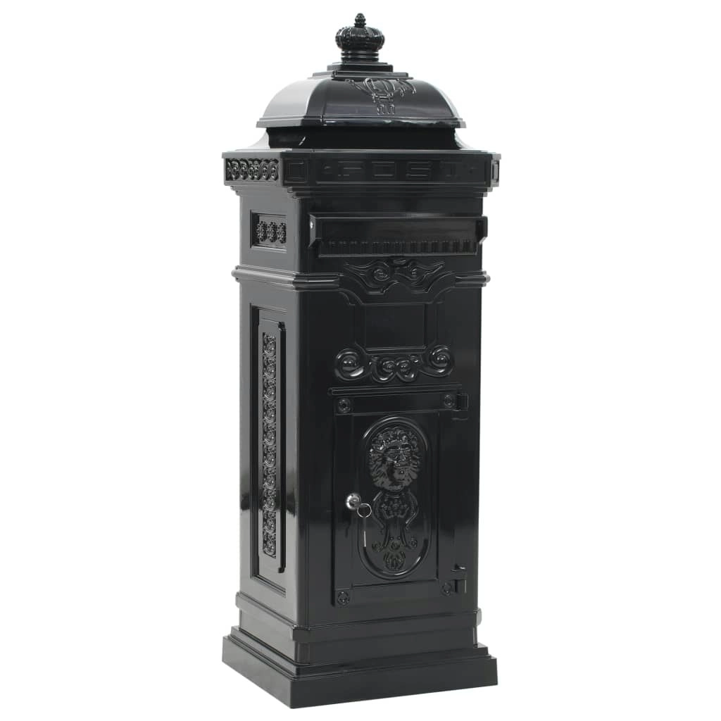 Pillar Letterbox Aluminium Vintage Style Rustproof Black 43888