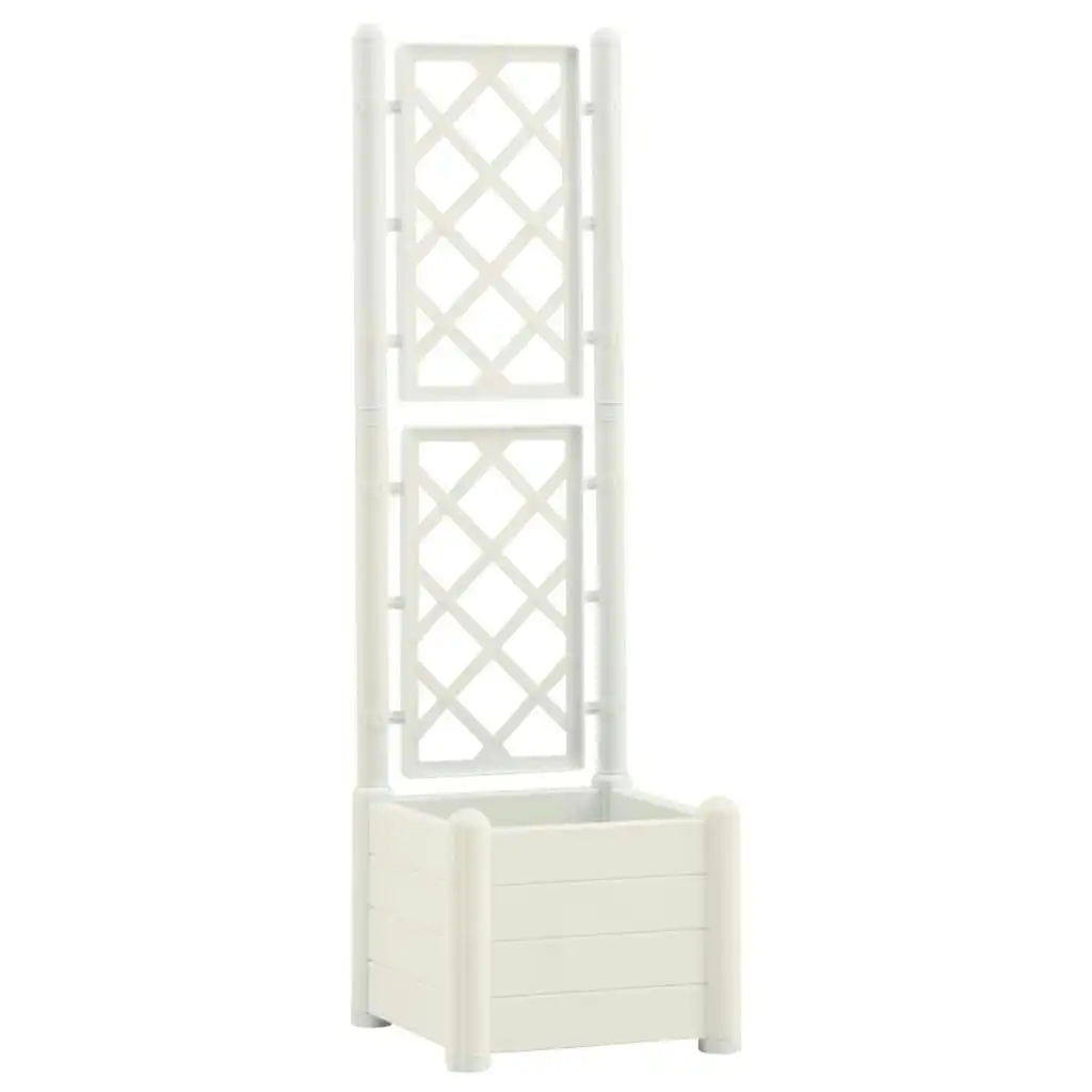 Garden Planter with Trellis 43x43x142 cm PP White 313979