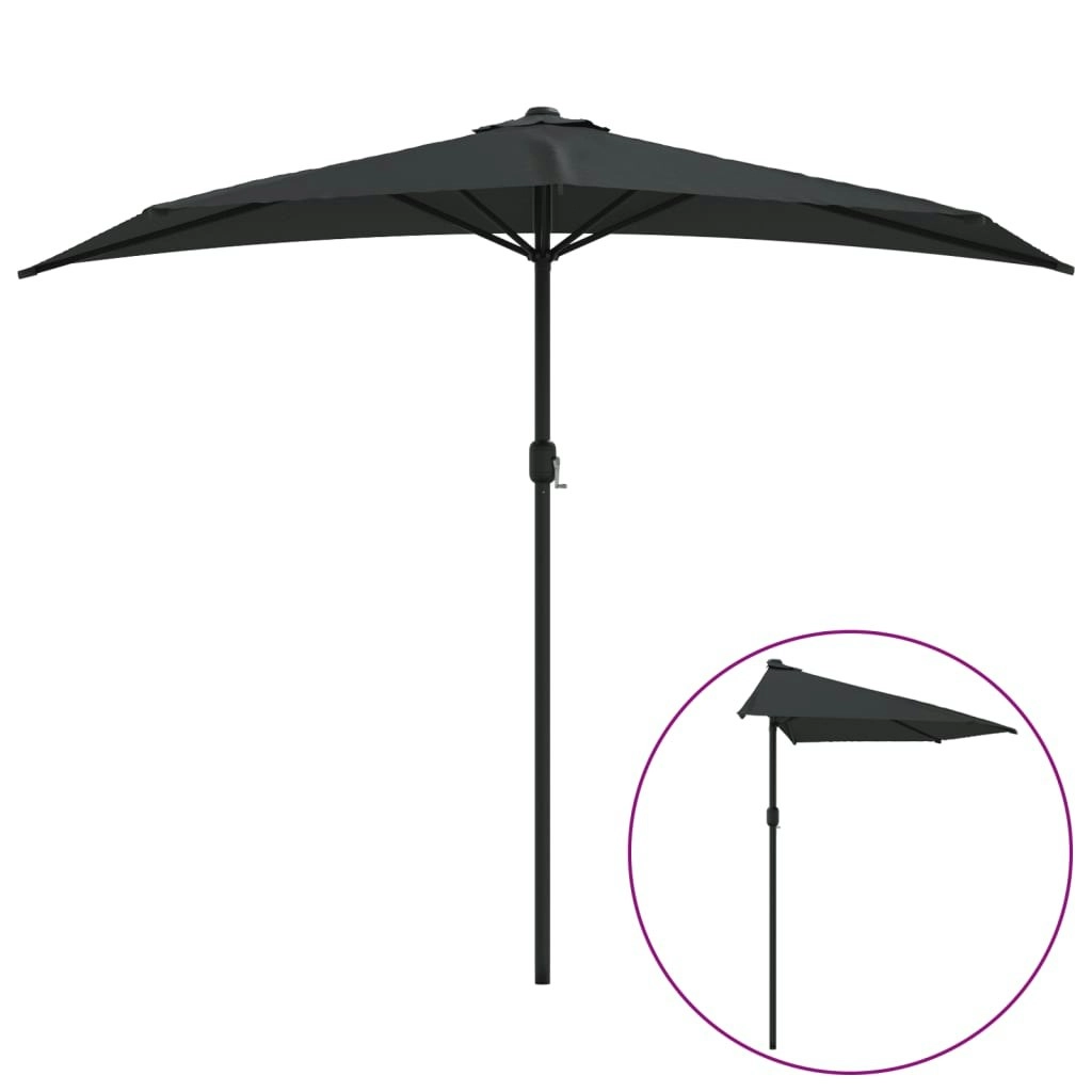 Balcony Parasol with Aluminium Pole Black 270x144x222 cm Half 312500