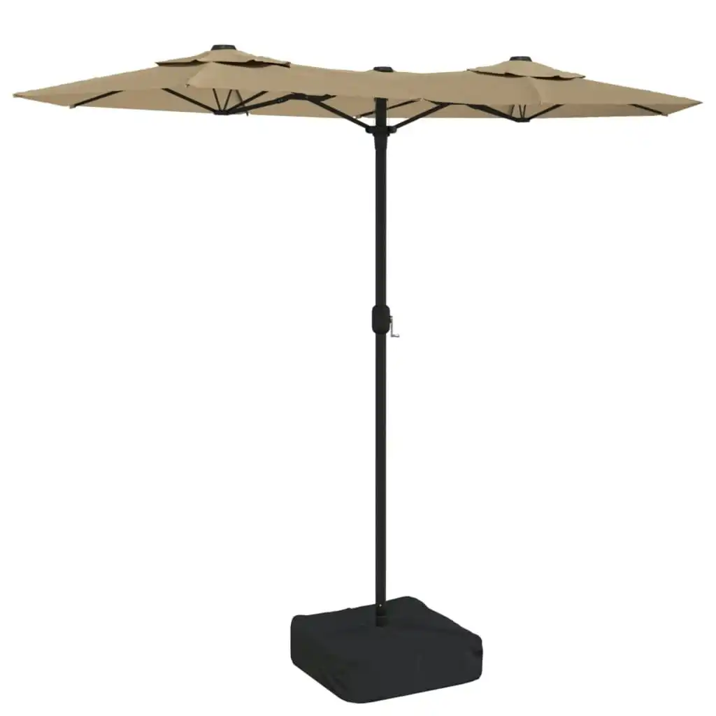 Double-Head Parasol with LEDs Taupe 316x240 cm 362972