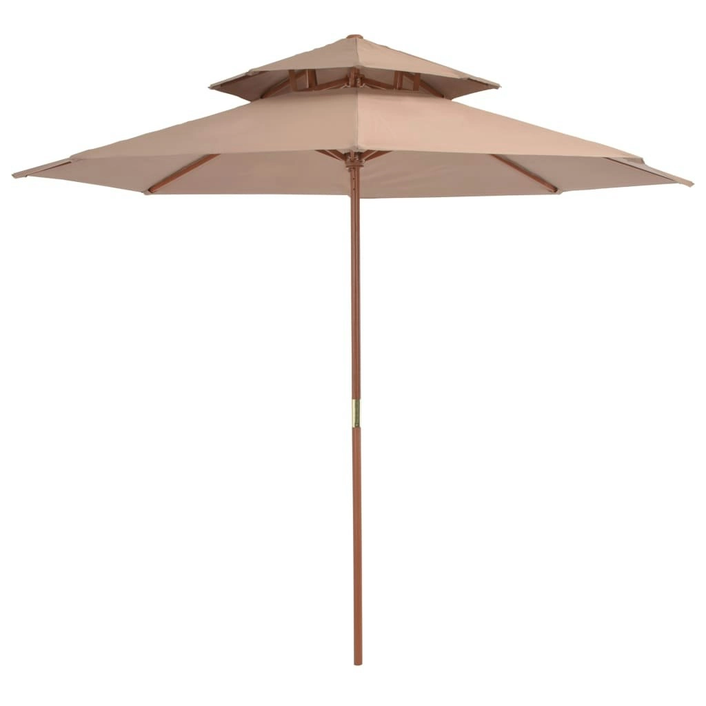 Double Decker Parasol with Wooden Pole 270 cm Taupe 44520