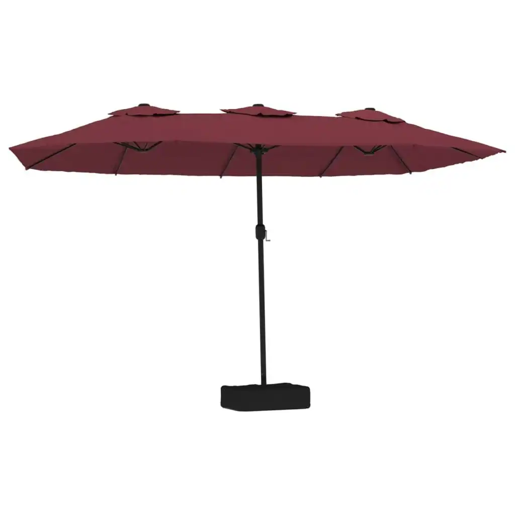 Double-Head Parasol with LEDs Bordeaux Red 449x245 cm 362957