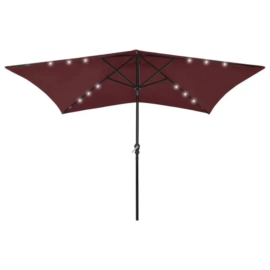 Parasol with LEDs and Steel Pole Bordeaux Red 2x3 m 313790