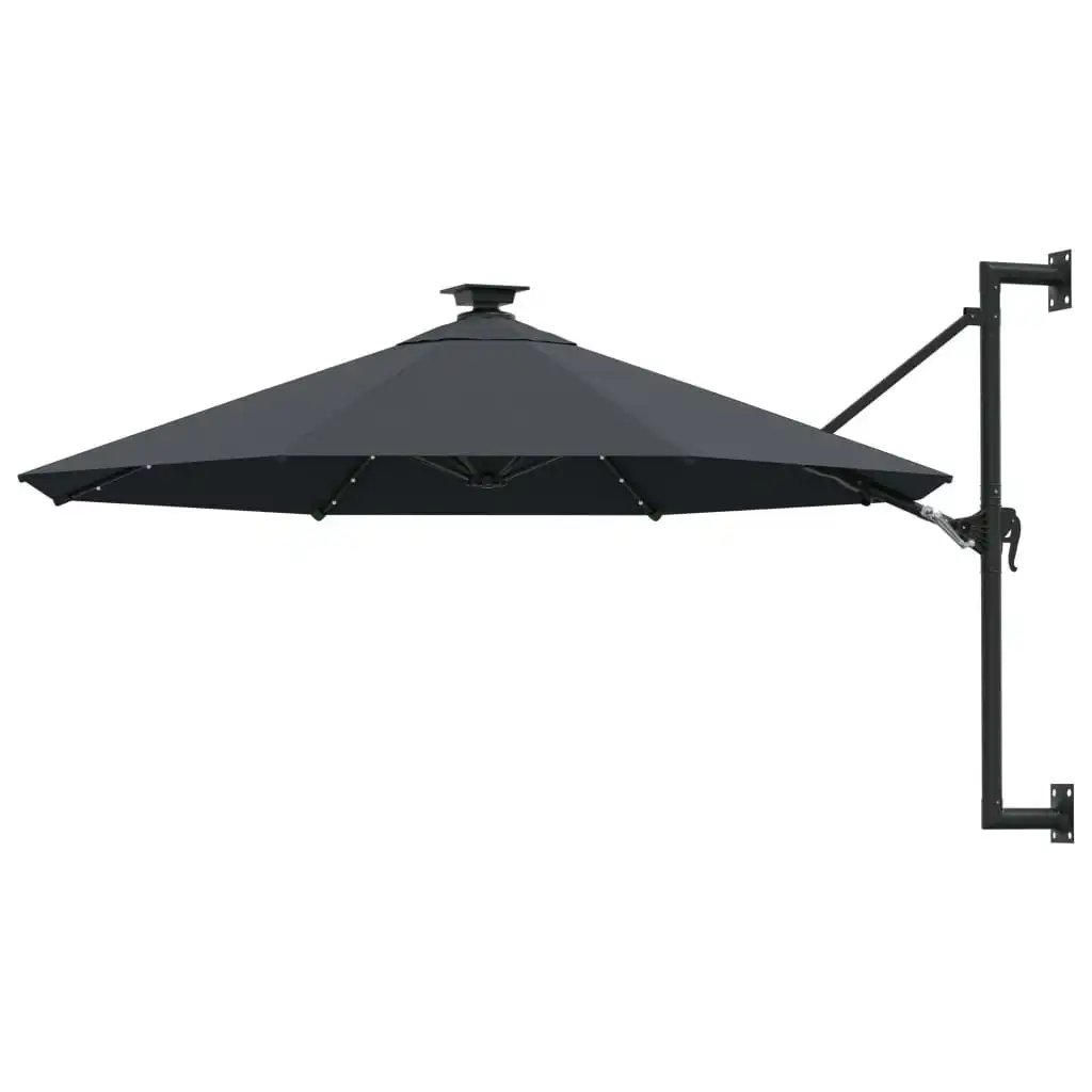 Wall-mounted Parasol with LEDs and Metal Pole 300 cm Anthracite 312524