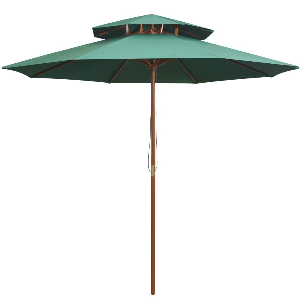 Double Decker Parasol 270x270 cm Wooden Pole Green 42963