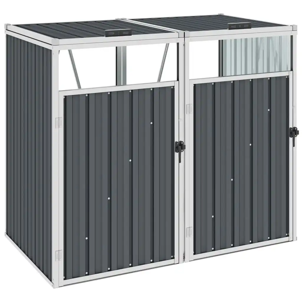 Double Garbage Bin Shed Grey 143x81x121 cm Steel 46278