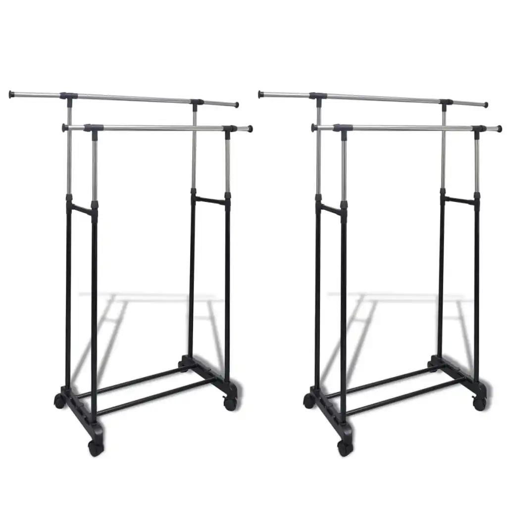 Adjustable Clothes Rack with 2 Hanging Rails 2 pcs 270182