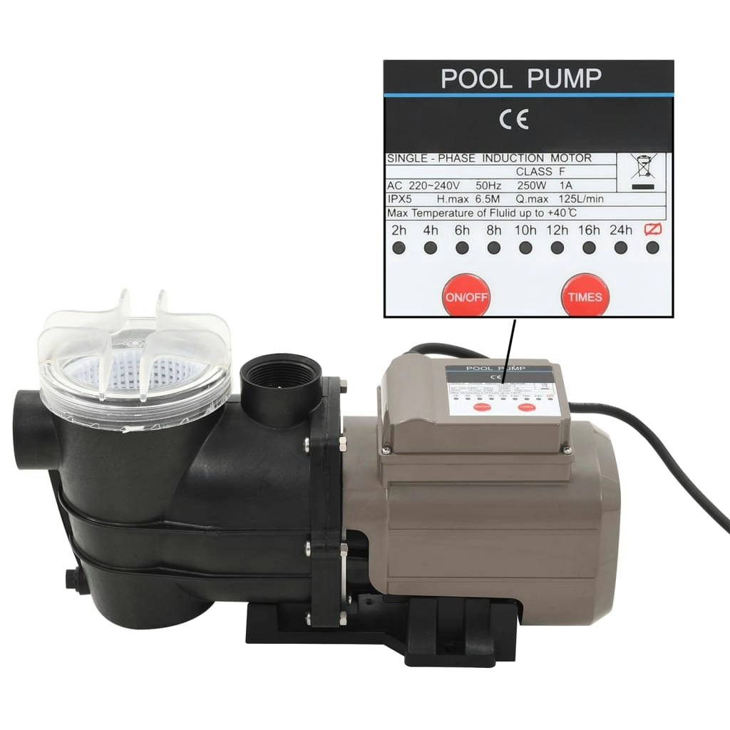 Pool Pump with Timer Black 0.25 HP 8000 L/h 91724