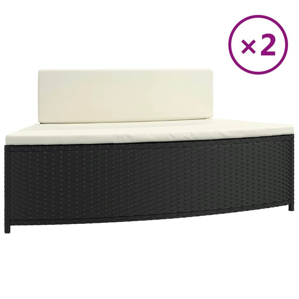 Spa Benches with Cushions 2 pcs Black Poly Rattan 362262