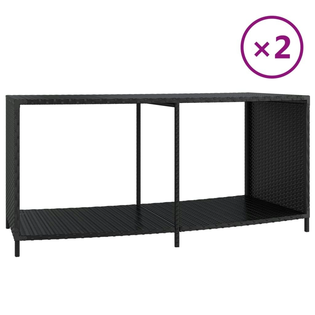 Storage Shelves 2 pcs Black Poly Rattan 362264