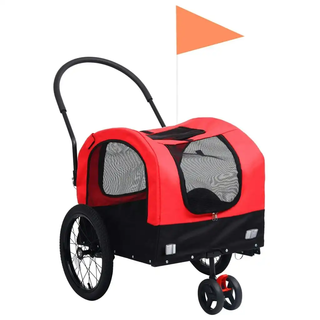 2-in-1 Pet Bike Trailer & Jogging Stroller Red and Black 92437