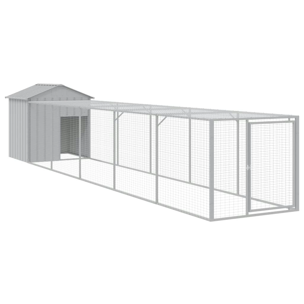 Chicken Cage with Run Light Grey 117x609x123 cm Galvanised Steel 3189075