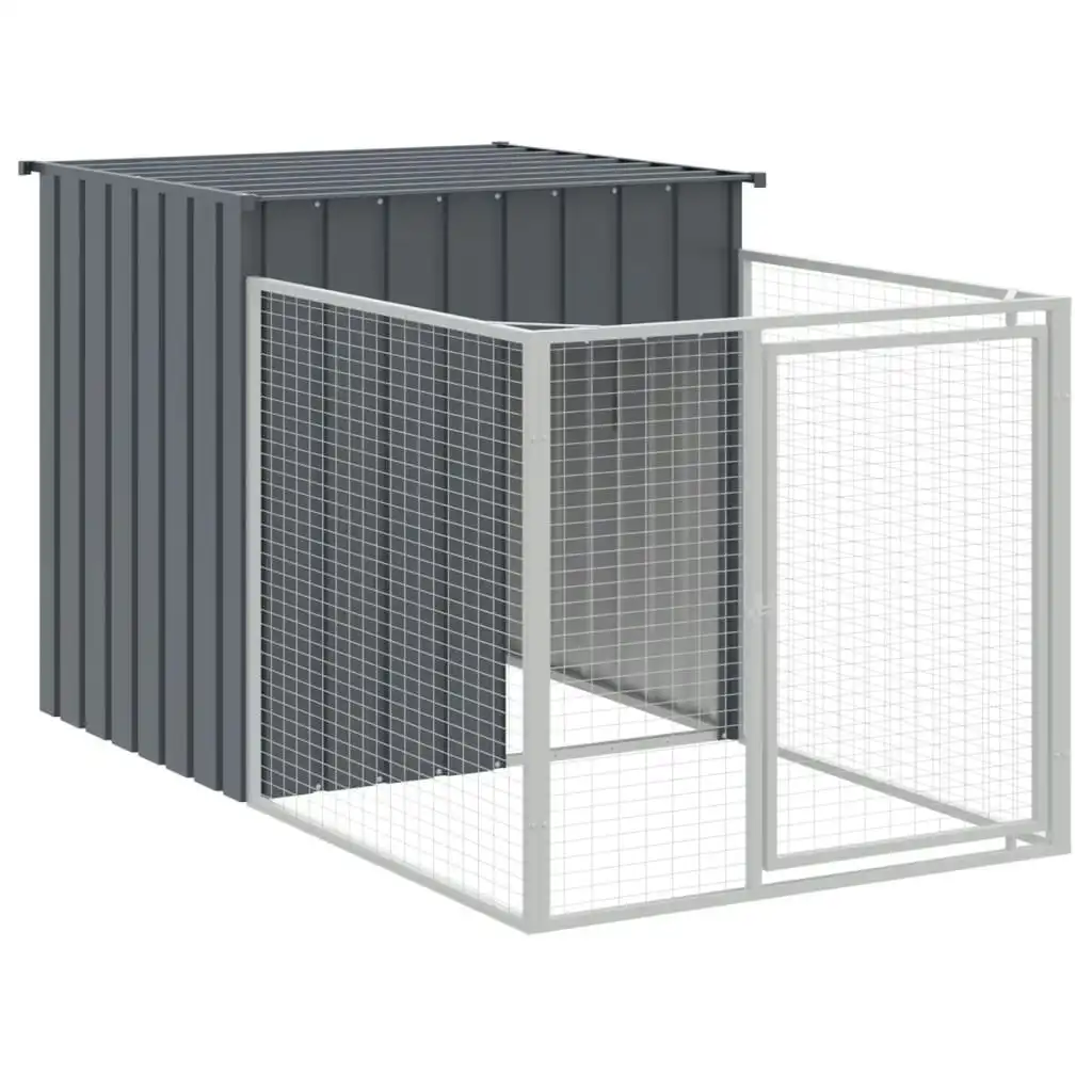 Dog House with Run Anthracite 110x201x110 cm Galvanised Steel 172357