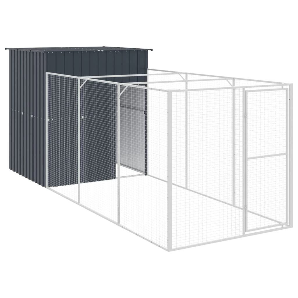 Dog House with Run Anthracite 165x455x181 cm Galvanised Steel 3189099