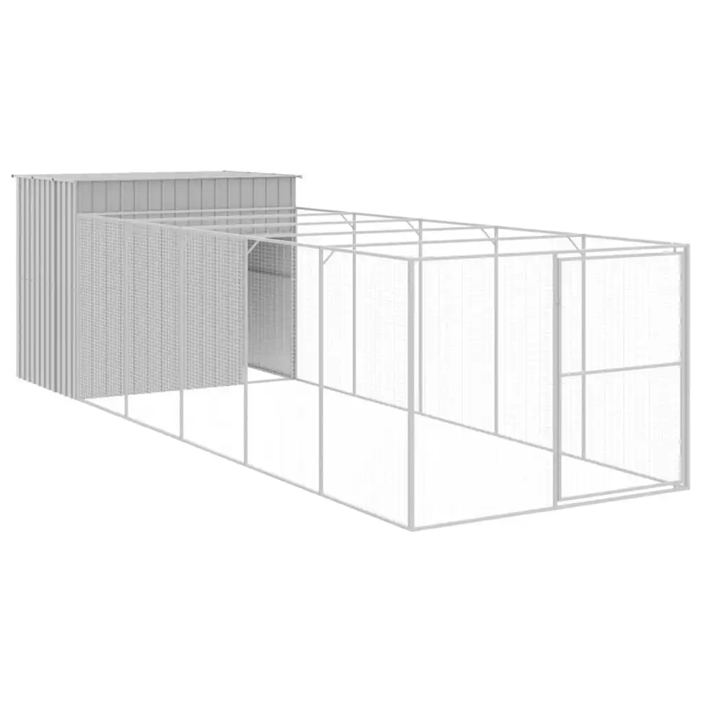 Dog House with Run Light Grey 214x661x181 cm Galvanised Steel 3189139