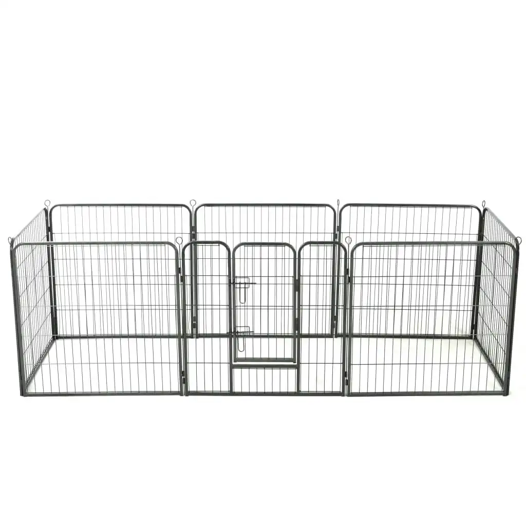 Dog Playpen 8 Panels Steel 80x80 cm Black 170571