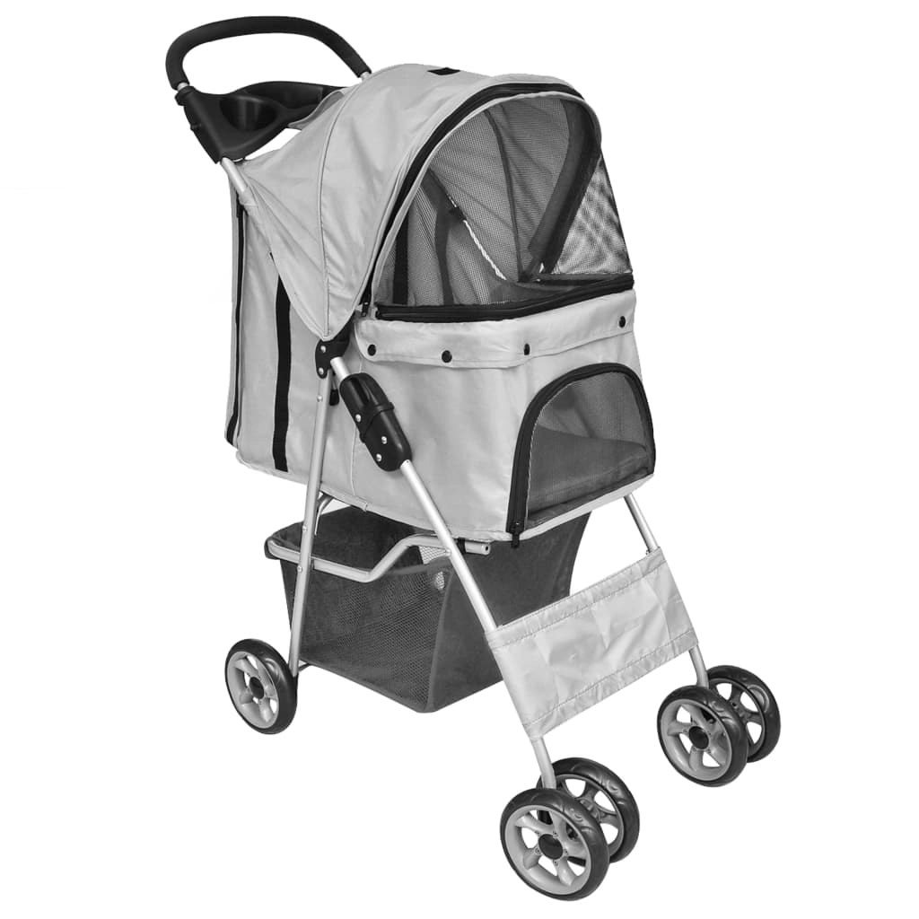 Folding Pet Stroller Dog/Cat Travel Carrier Grey 170910