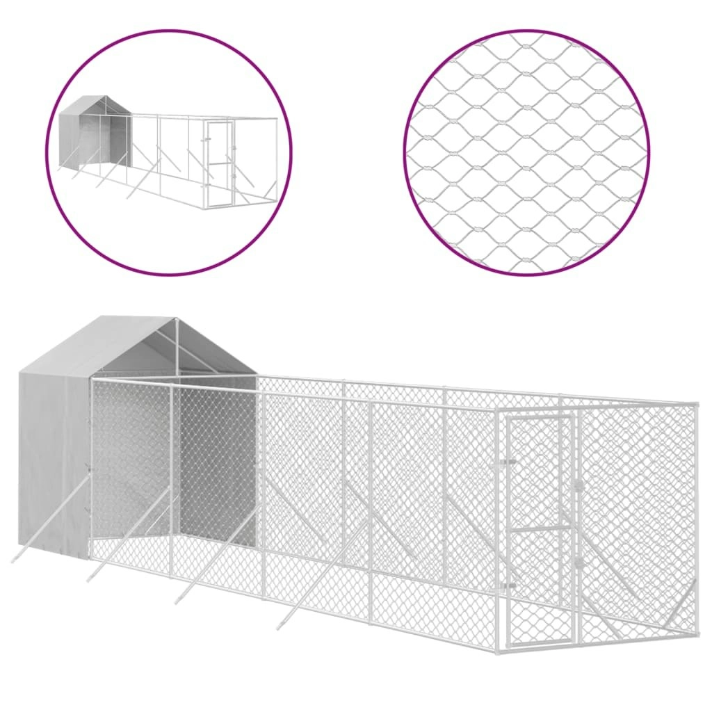 Outdoor Dog Kennel with Roof Silver 2x10x2.5 m Galvanised Steel 3190476