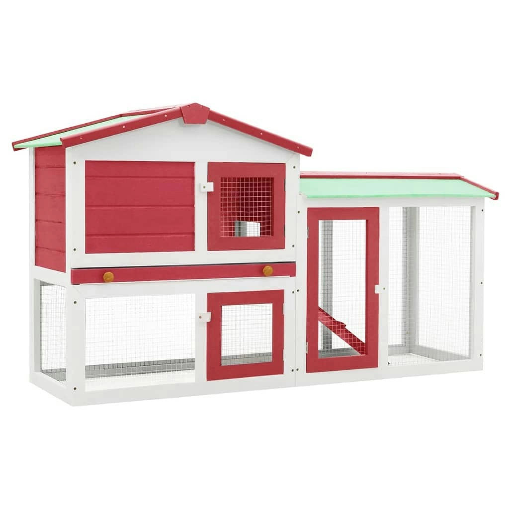 Outdoor Large Rabbit Hutch Red and White 145x45x84 cm Wood 170842