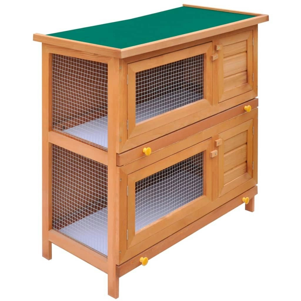 Outdoor Rabbit Hutch Small Animal House Pet Cage 4 Doors Wood 170159