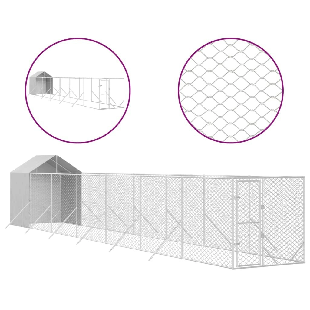 Outdoor Dog Kennel with Roof Silver 2x14x2.5 m Galvanised Steel 3190477