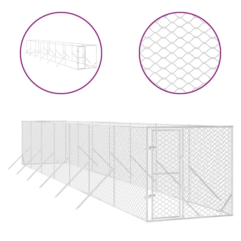 Outdoor Dog Kennel Silver 2x14x2 m Galvanised Steel 3190454