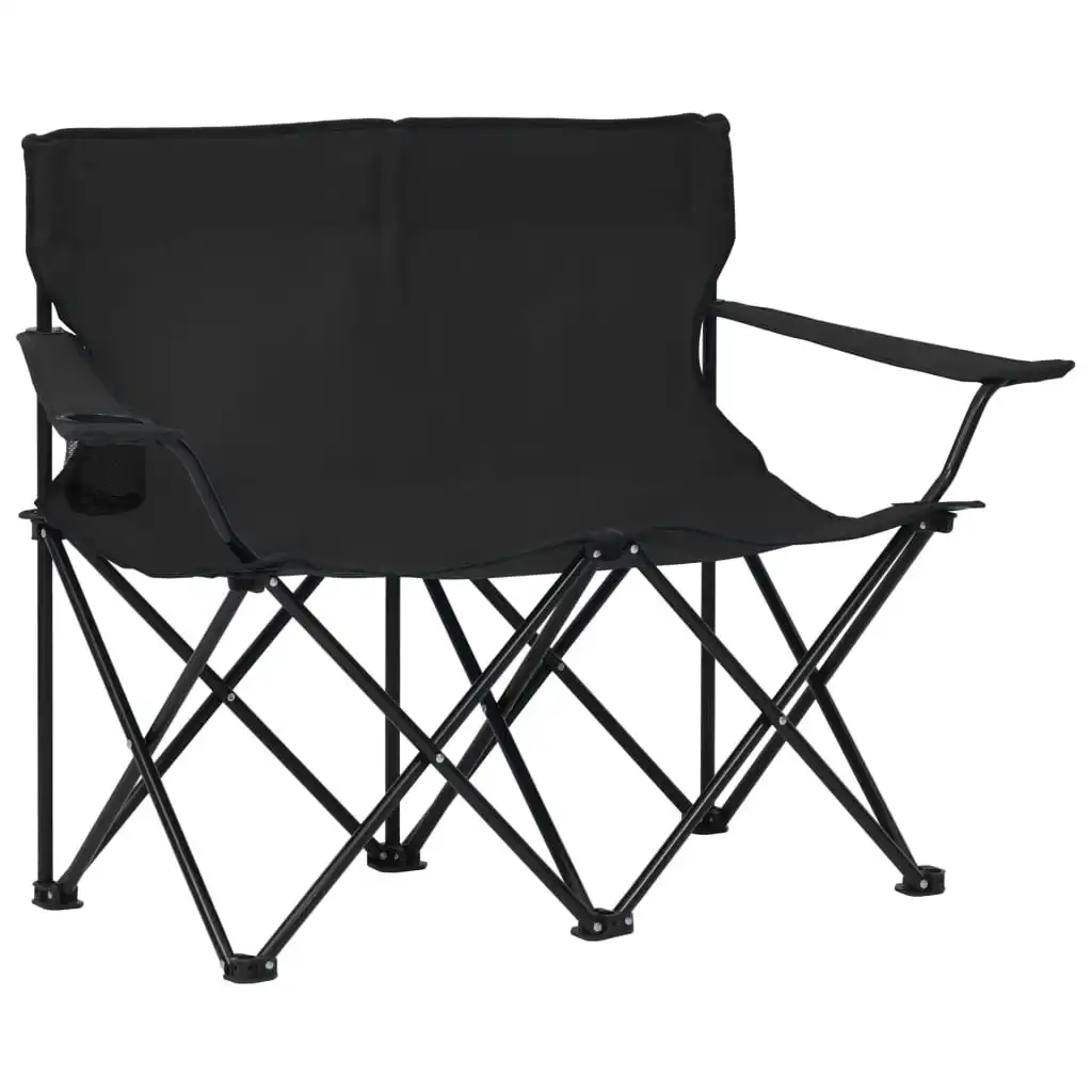 2-Seater Foldable Camping Chair Steel and Fabric Black 313538