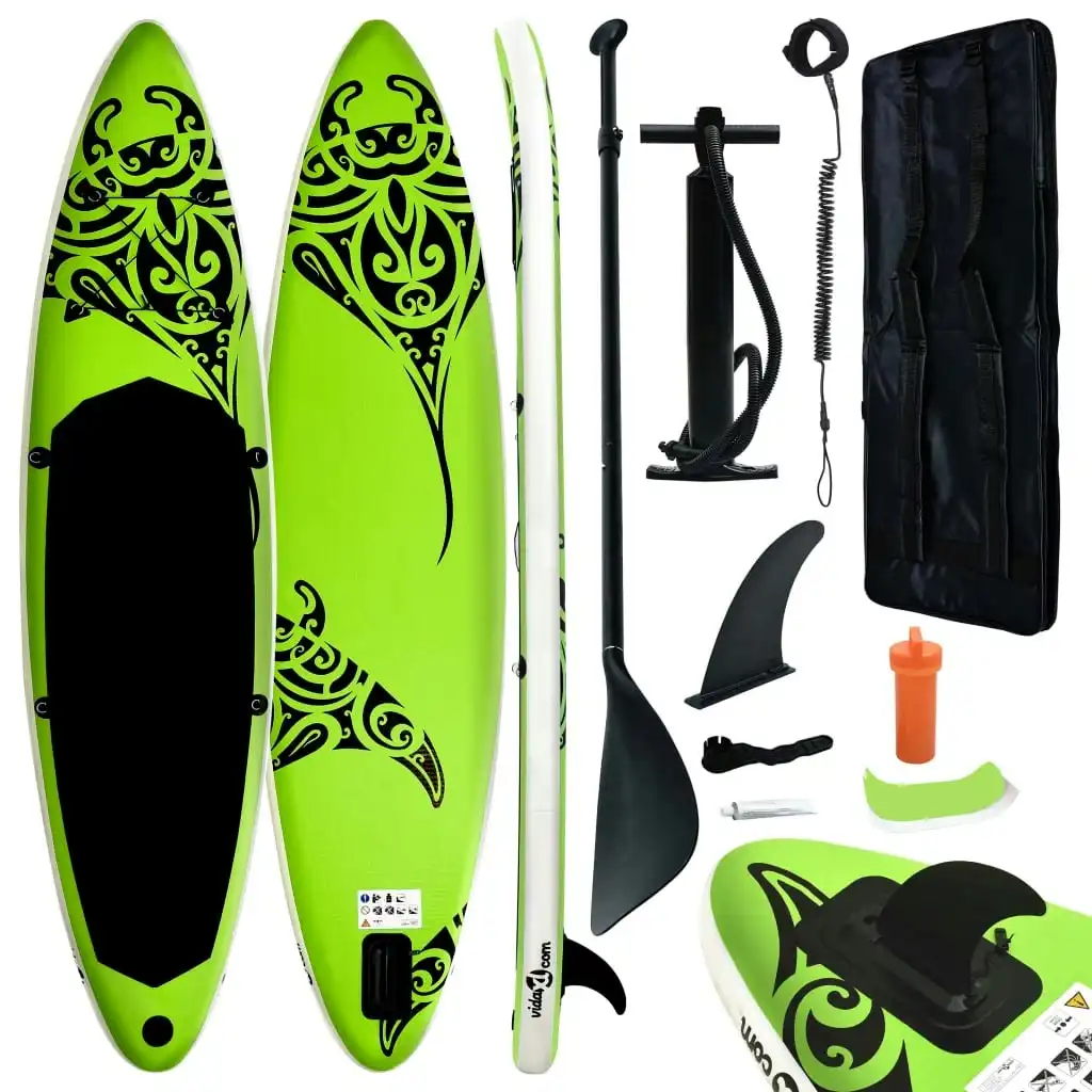 Inflatable Stand Up Paddleboard Set 305x76x15 cm Green 92740