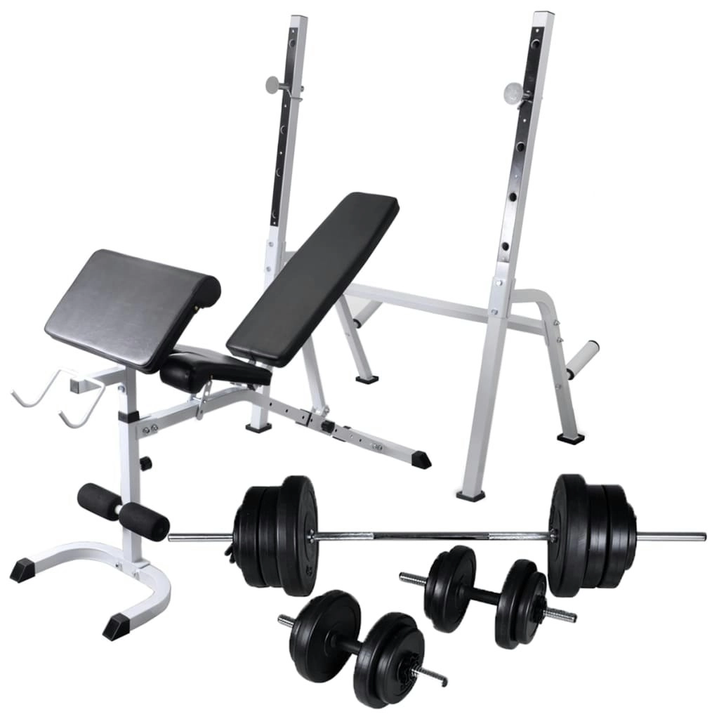 Workout Bench with Weight Rack Barbell and Dumbbell Set 60.5kg 275362