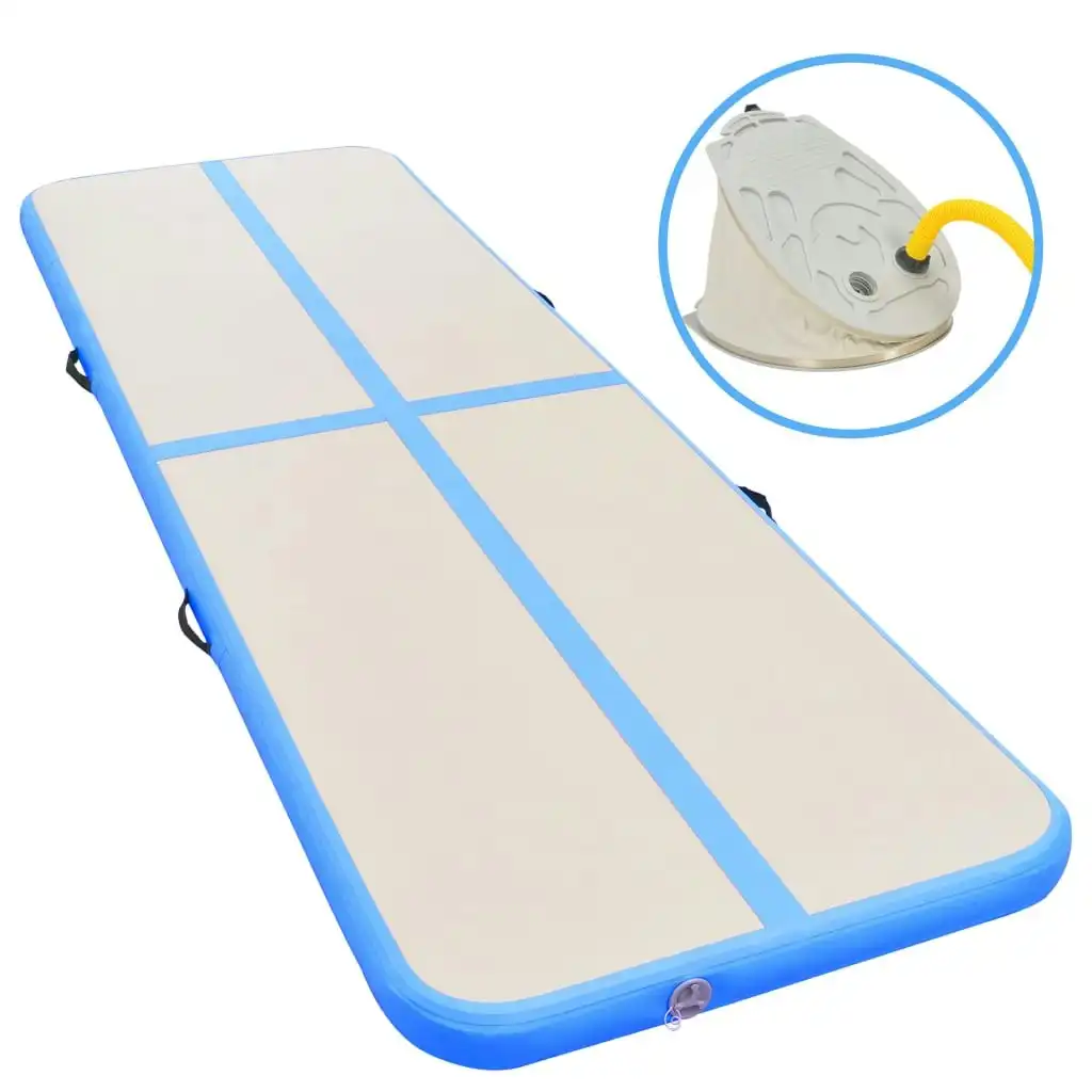 Inflatable Gymnastics Mat with Pump 400x100x10 cm PVC Blue 91916