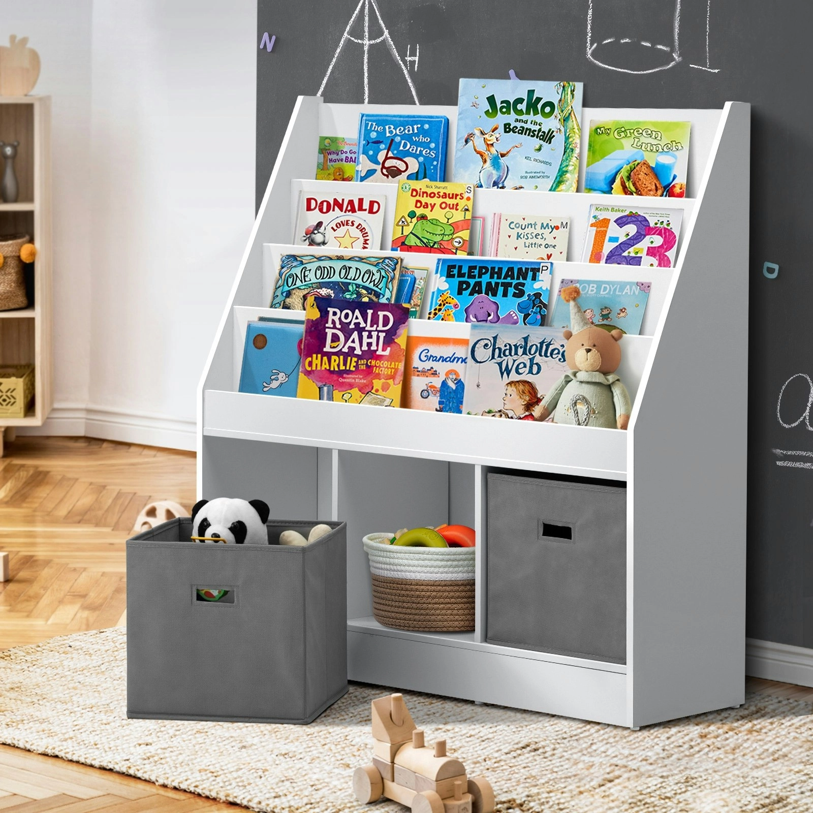 Oikiture Kids Bookshelf Toy Box Organiser Display Shelf Magazine Storage Rack