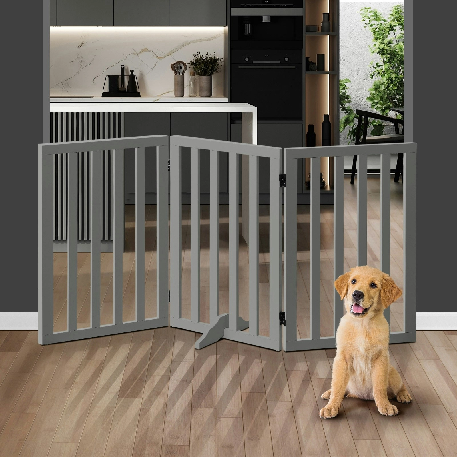 Alopet Wooden Pet Gate Dog Fence 142x80cm 3 Panels Safety Stair Barrier Security Door