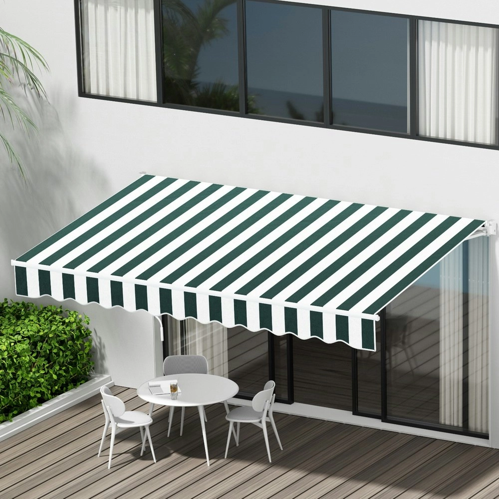 Instahut Retractable Folding Arm Awning Motorised Sunshade 3Mx2.5M Green White