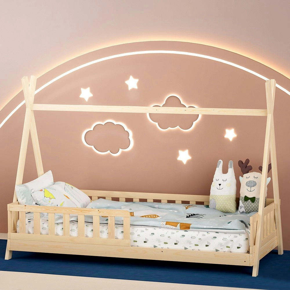 Artiss Bed Frame Wooden Kids House Frames Oak PUAH