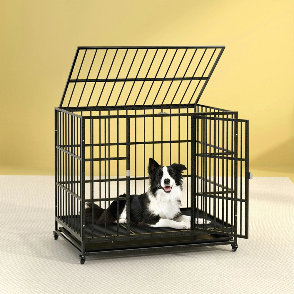 i.Pet Dog Cage Crate Large Puppy Cat Anti-Bite Pet Kennel Wheels w/Tray Metal