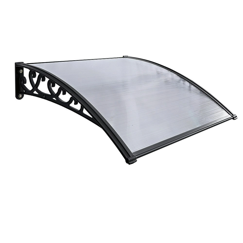 Groverdi Window Door Awning Outdoor Canopy Patio Rain Shield Cover DIY 1Mx1.2M Black Clear