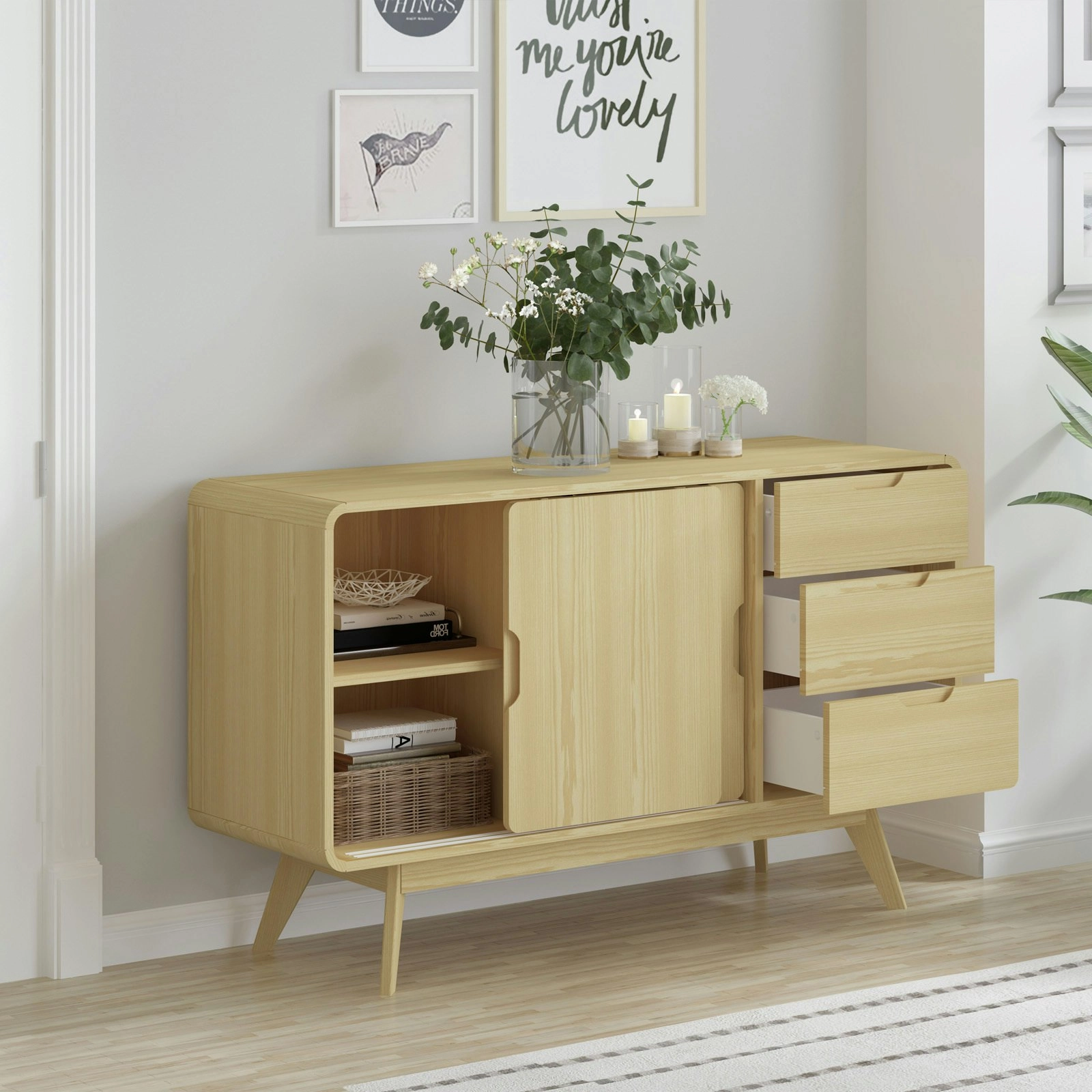 Oslo Sliding Buffet Sideboard Cabinet Coffee Bar（OAK）