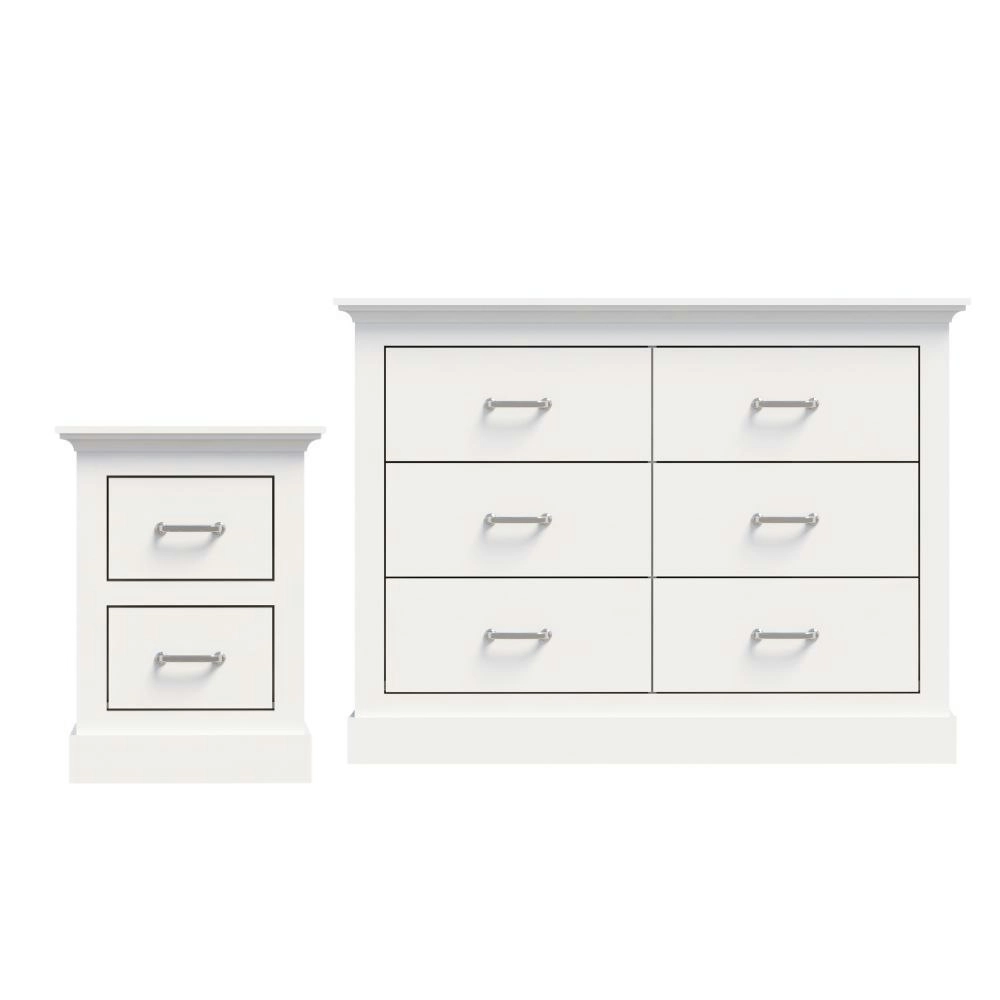 Cosmoliving 6 Chest of Drawers White + Bedside Table