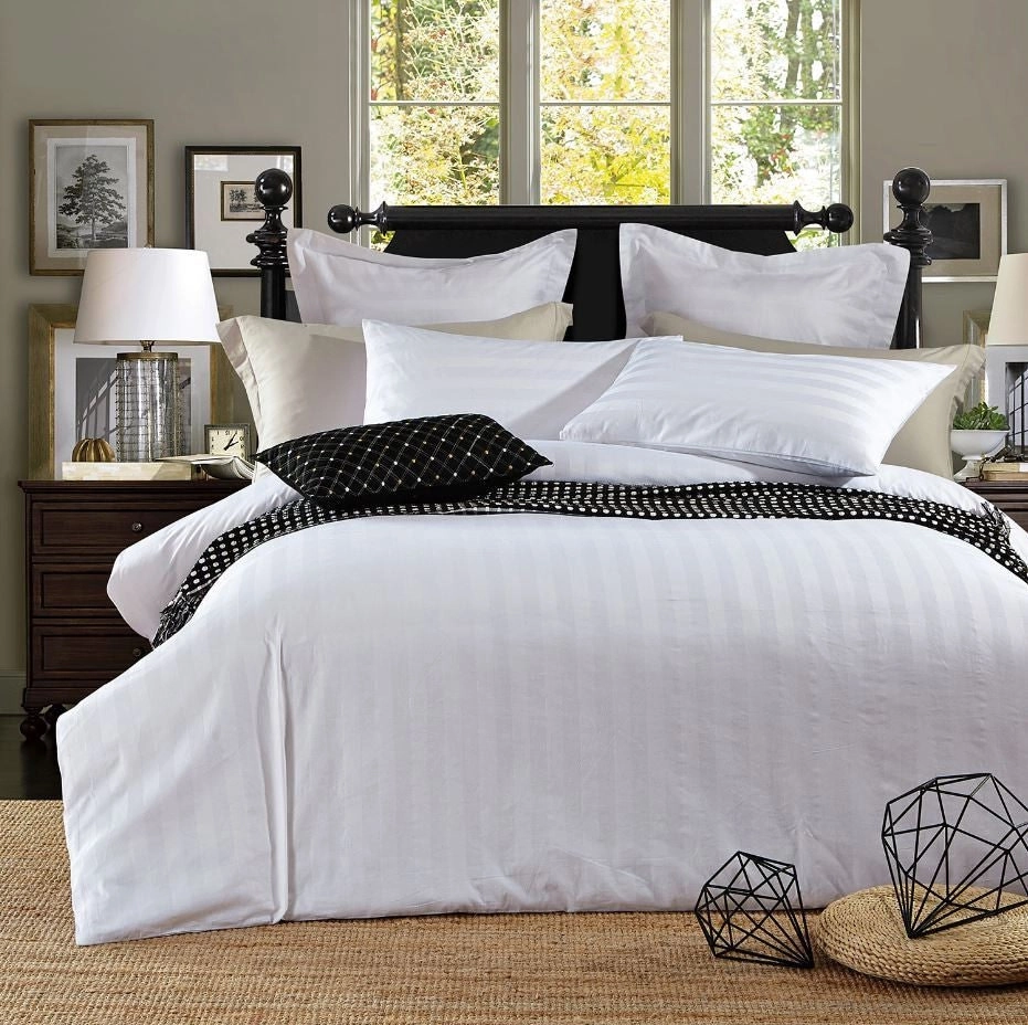 Cotton White Sateen Stripe Duvet Cover Set